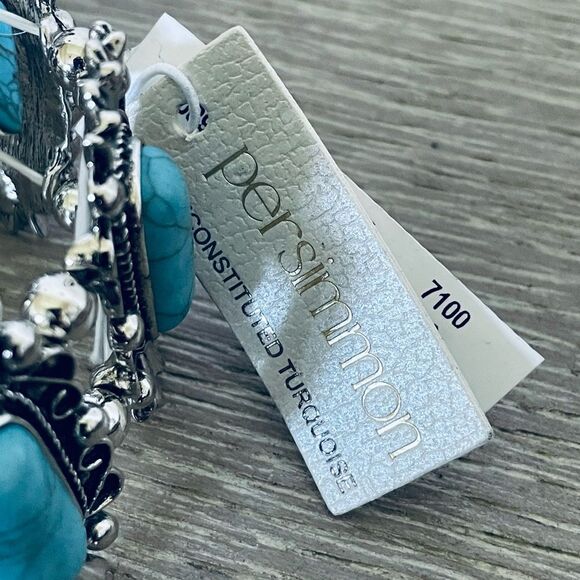 NWT Turquoise Silver Statement Bracelet - Picture 3 of 4